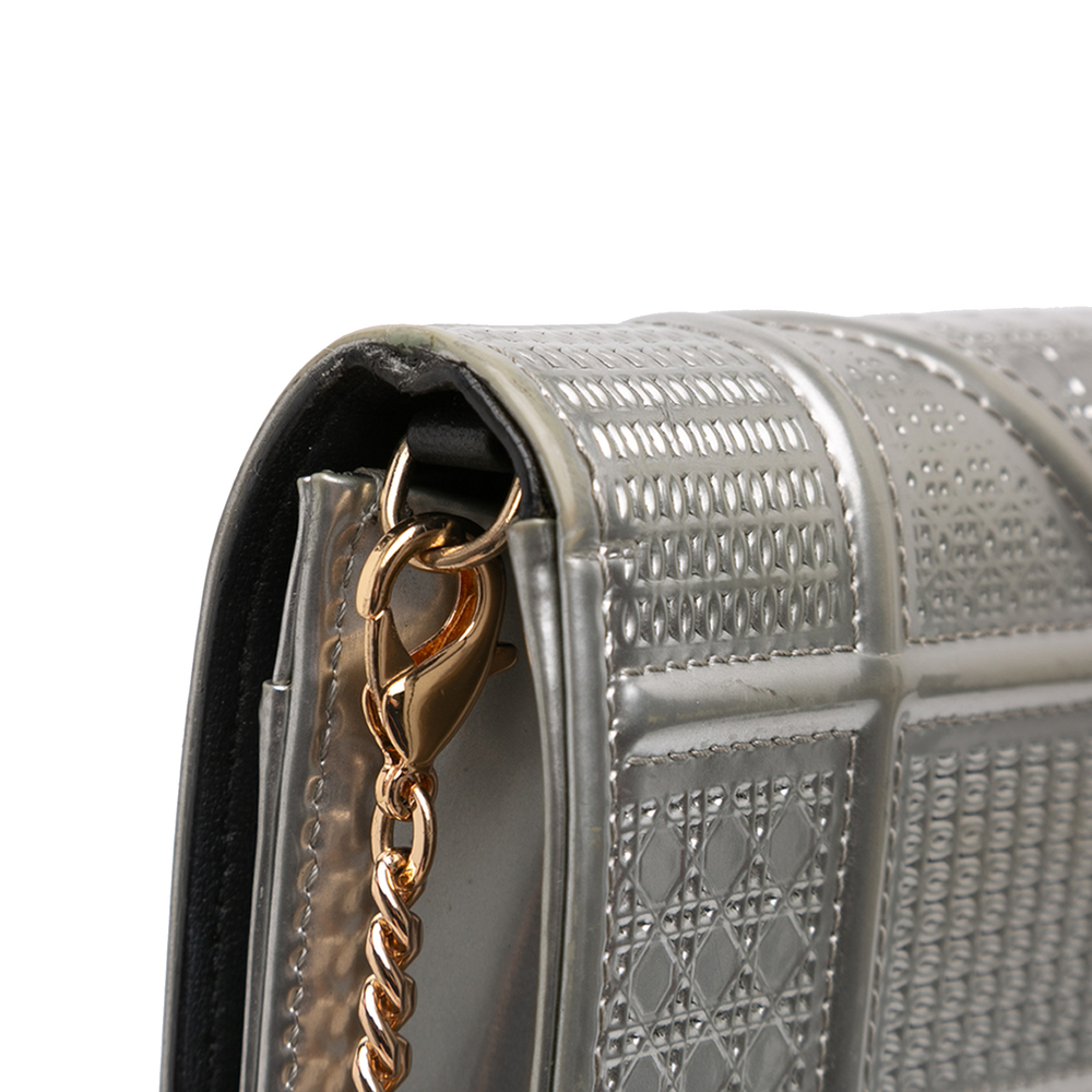 Pre-Loved Dior Metallic Patent Microcannage Diorama Wallet on Chain - Picture 10 of 11